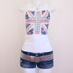 y2k dark floral union jack ribbed tank studded grunge top